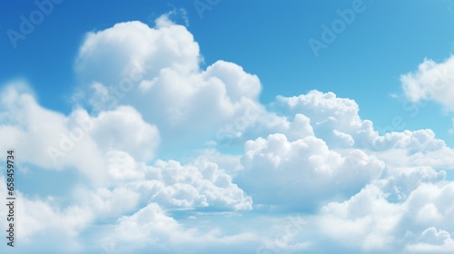 Fluffy white clouds in sunny blue sky