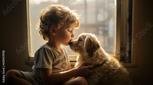 A beautiful emotional connection between a child and a pet dog
