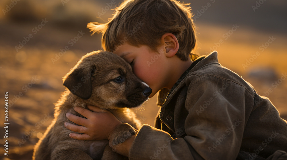 A beautiful emotional connection between a child and a pet dog