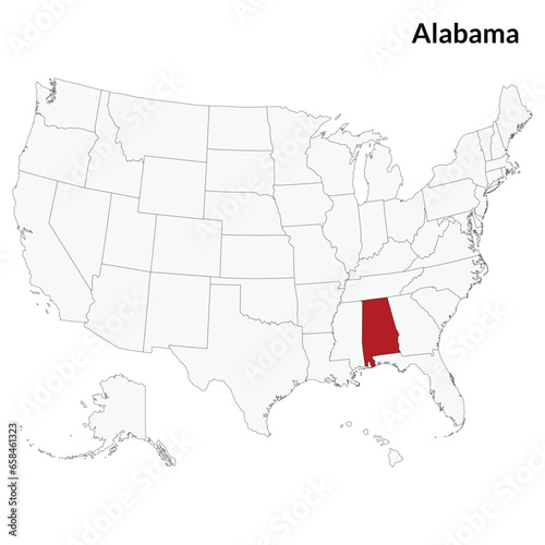 Map of Alabama. Alabama map. USA map