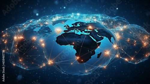 Global network across the planet Earth. Blockchain photo