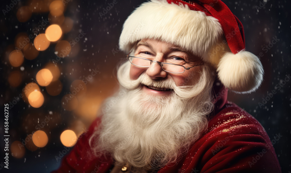 Portrait of friendly and handsome Santa Claus in his house smiling and looking smiling at camera. Portrait of friendly and handsome Santa Claus in his house smiling and looking smiling at camera.