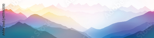 Sunrise in the mountains, seamless border, panoramic view, vector illustration