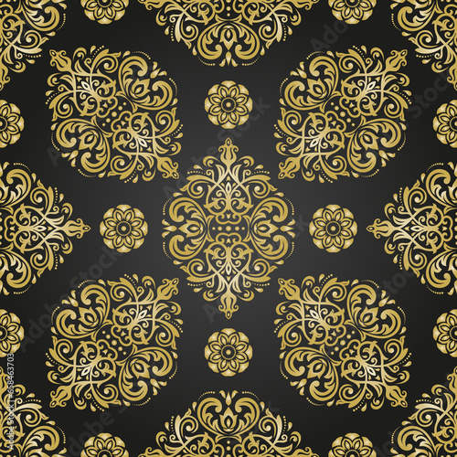Orient classic pattern. Seamless abstract background with vintage golden elements. Orient black and golden background. Ornament for wallpapers and packaging
