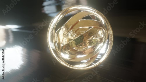 Wallpaper Mural Abstract flying and spinning metal gold rings background. Design. Rotating round silhouettes of metal silhouettes. Rotating metal circles. CGI metal circles rotating.
 Torontodigital.ca