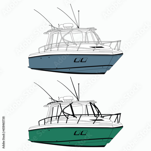   Front view fishing boat vector