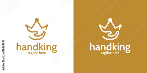 The logo design is a combination of a crown and a hand made in a minimalist line style