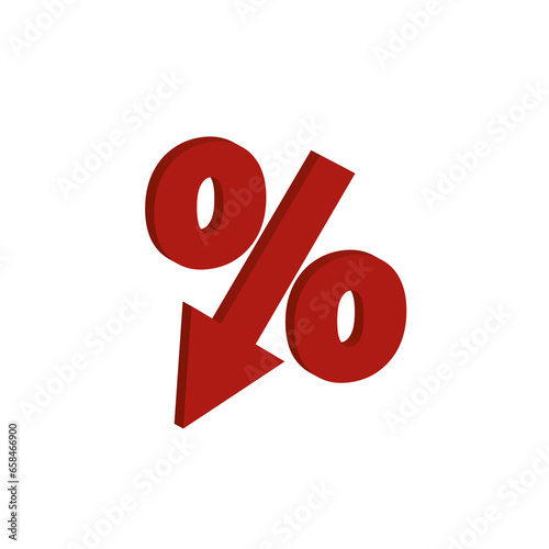 Price low down icon concept. Interest low price 3d percent discount vector icon reduction arrow decrease