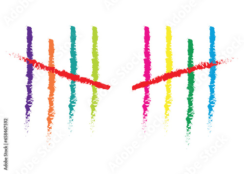 Charcoal Feather tally marks four sticks crossed vector illustration. photo