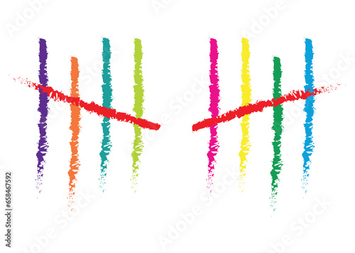 Charcoal Feather tally marks four sticks crossed vector illustration.