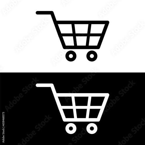 black and white shopping cart icon