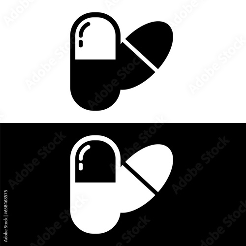black and white capsule icon, pill icon