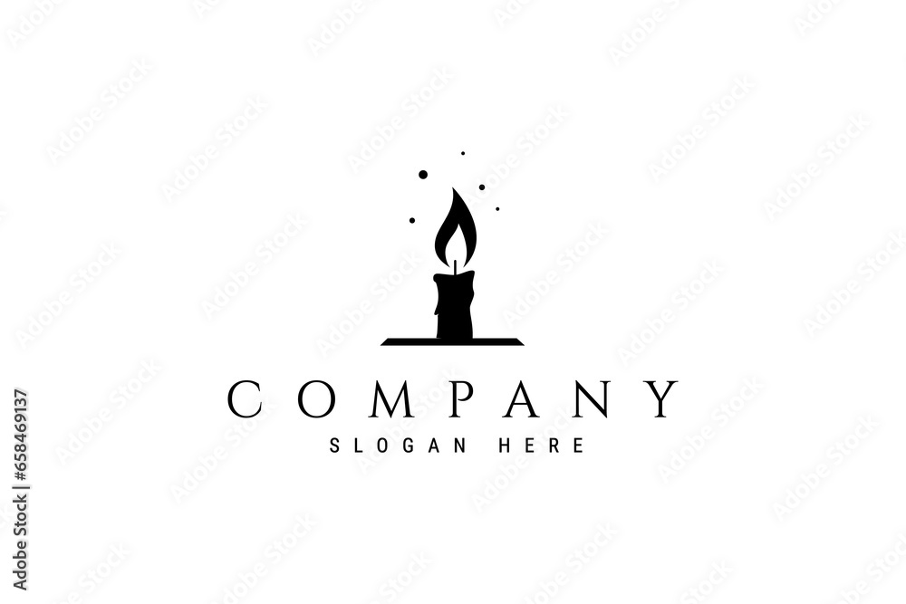 Silhouette candle logo with burning fire wick in flat design style concept Silhouette candle logo with burning fire wick in flat design style concept