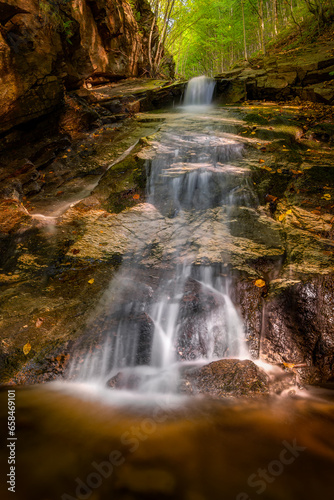 Long exposure image of a waterfall in the forest.