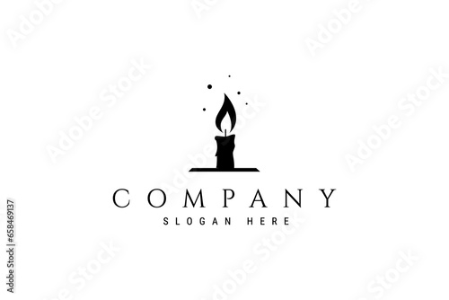 Silhouette candle logo with burning fire wick in flat design style concept