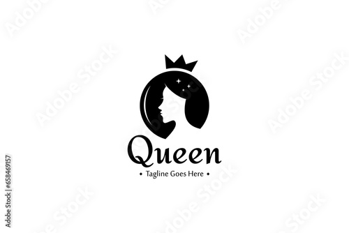 queen logo, royal princess in simple flat style concept suitable for beauty products, perfumes, cosmetics.