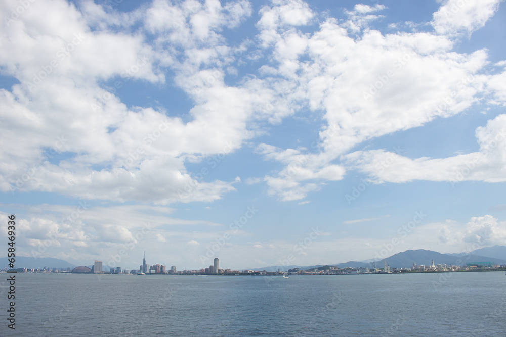 Beautiful panoramic view of the harbour of Fukuoka, Kyushu, Japan. Copy space Beautiful panoramic view of the harbour of Fukuoka, Kyushu, Japan. Copy space