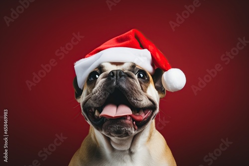 Dog wearing christmas hat, christmas dog celebration, pitbull with christmas hat illustration, Merry Christmas, Generative Ai  © Amir