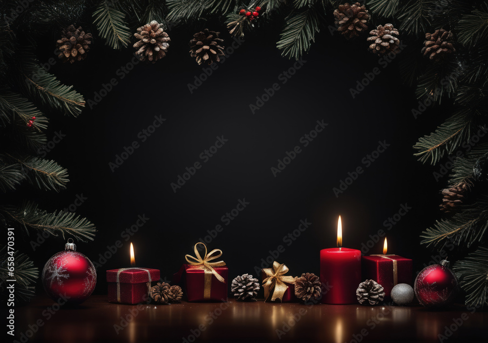 christmas background with candles and christmas tree