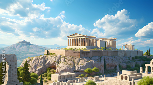 View of the Acropolis in Athens with classical temples photo
