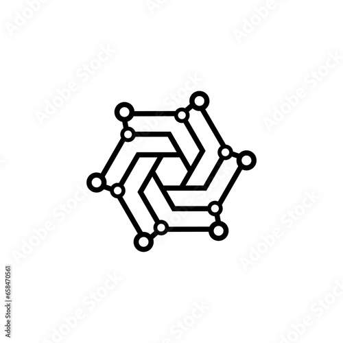 Hexagon logo. Tech logo. Modern Globe Network Connection Technology internet web logo design Vector