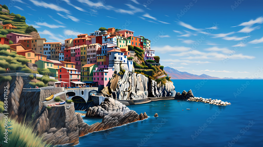 the colorful villages of the Cinque Terre located on the coastal cliffs