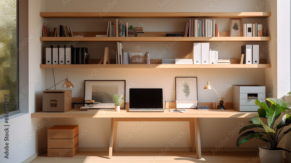 Fototapeta premium study room with the shelves on the wall