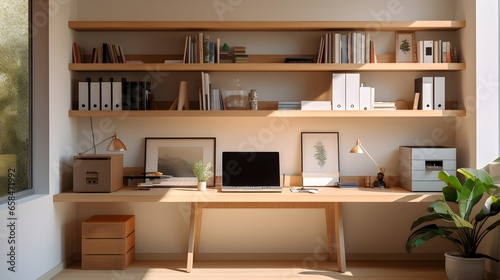 study room with the shelves on the wall © Shohei