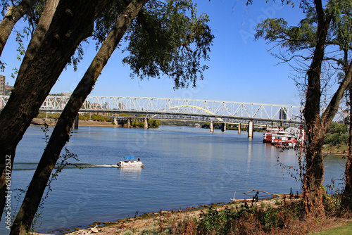 boat and bridge on Ohio River