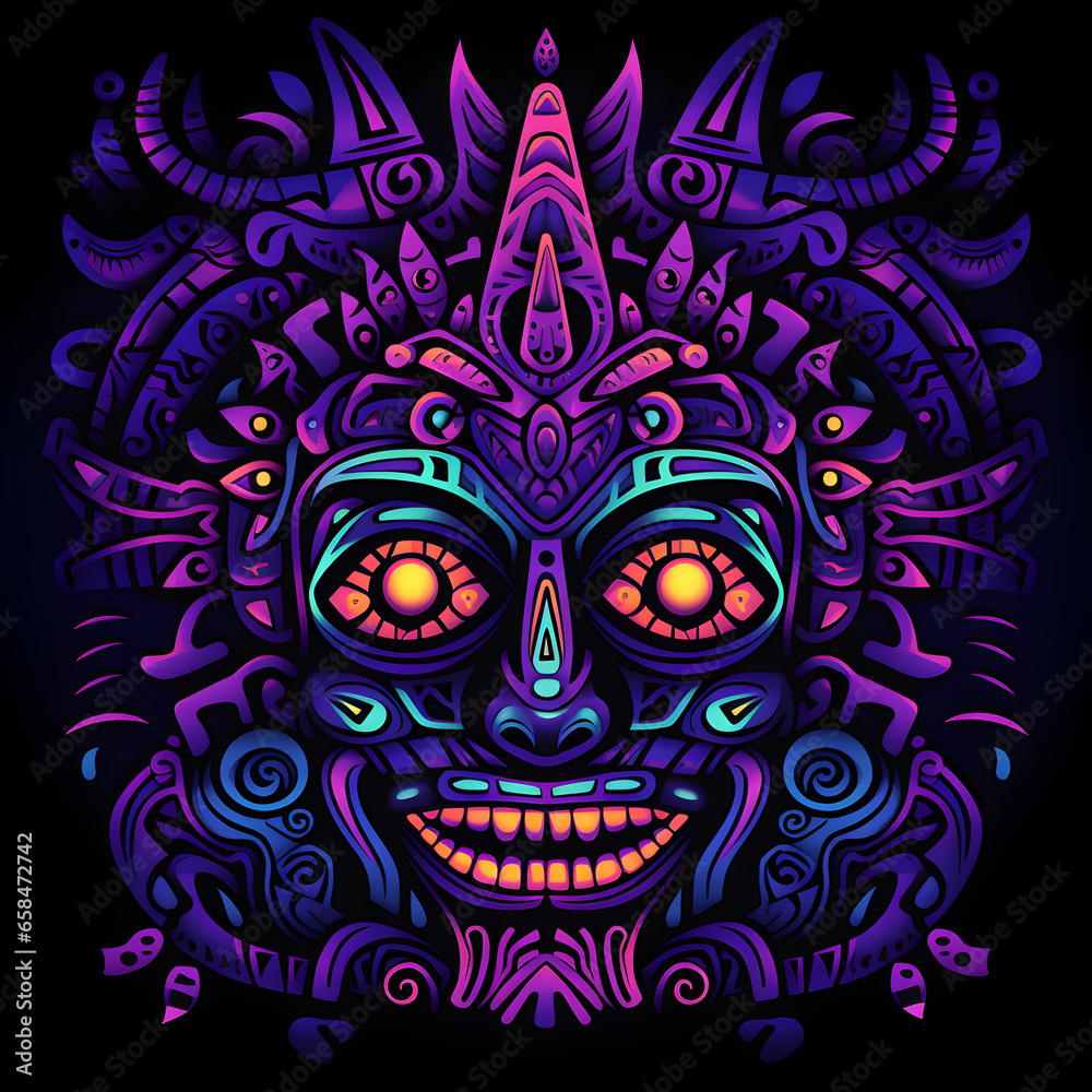 Fototapeta premium Black light tribal art isolated on black