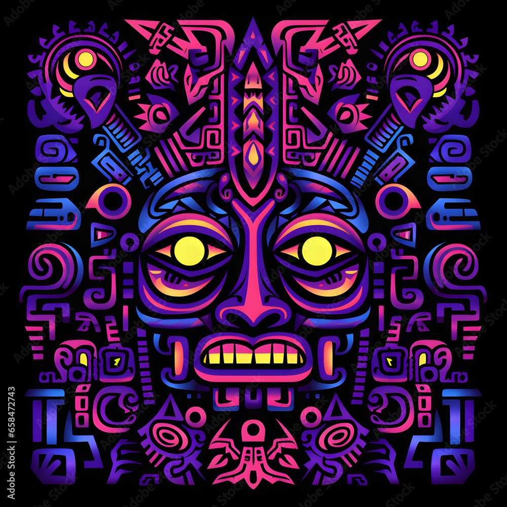 Black light tribal art isolated on black