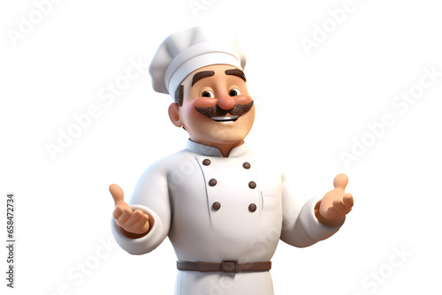 Adorable 3D Cartoon Chef Man Cooking in Gourmet Restaurant Kitchen
