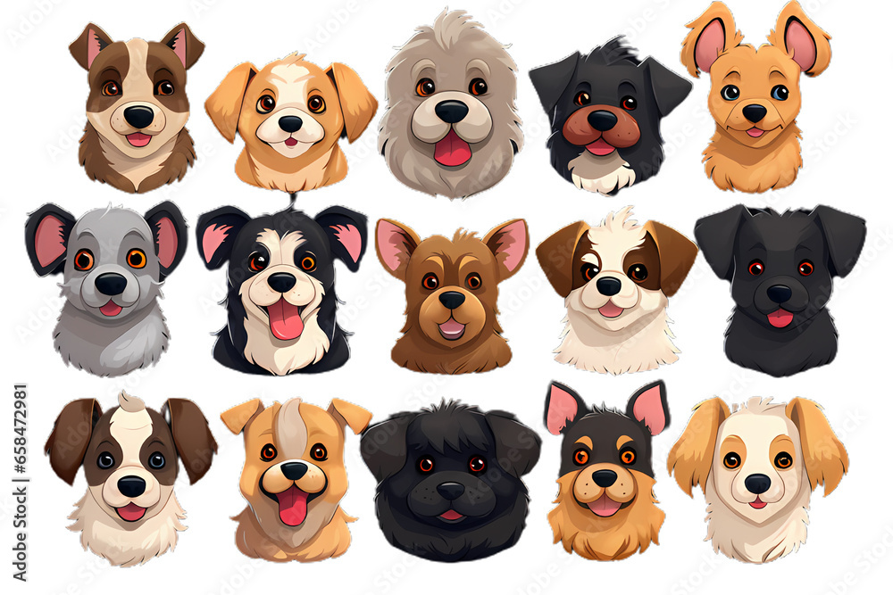 Cute dog character icon set.