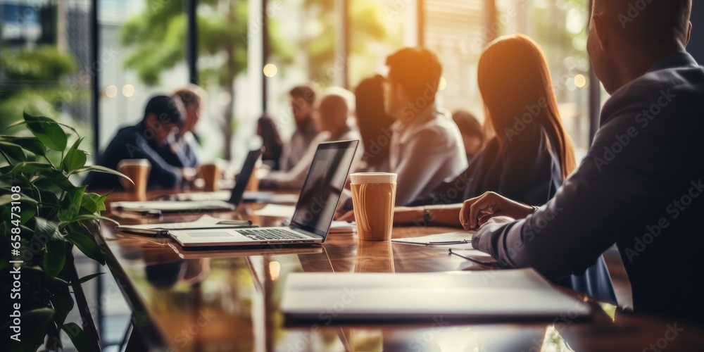 a group of employees are sitting in a meeting and listening to what their boss is saying about business in the organization in the small meeting room, generative AI a group of employees are sitting in a meeting and listening to what their boss is saying about business in the organization in the small meeting room, generative AI
