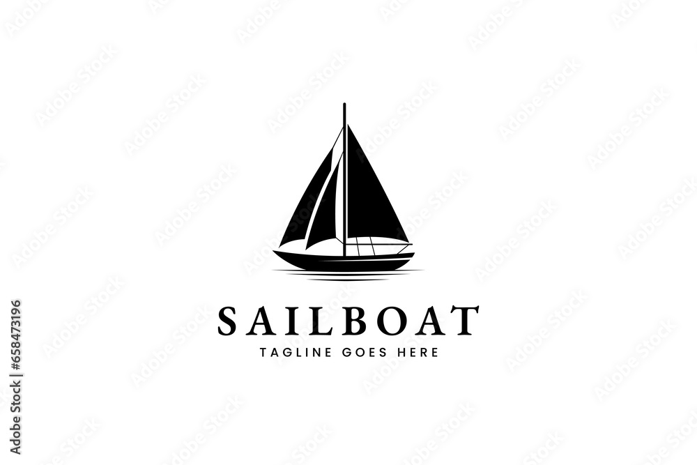 sailboat sailing ship logo with silhouette vector illustration design - obrazy, fototapety, plakaty 