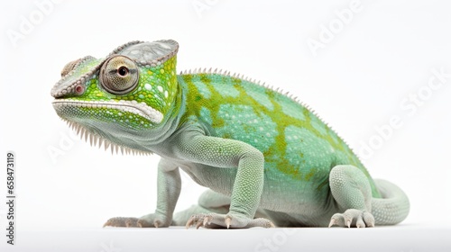 A chameleon on a white background