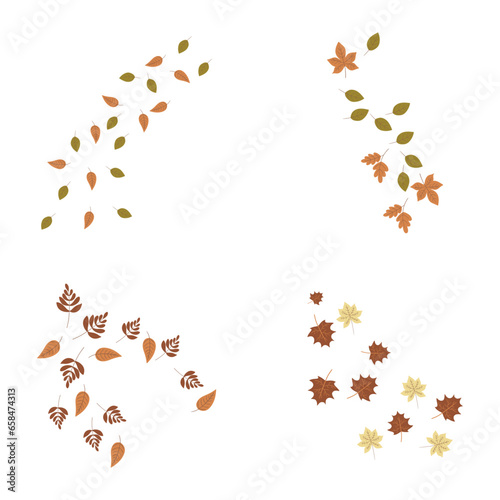 Hand Drawn Fallen Autumn Leaves. Simple Design. Vector Illustration Set. 