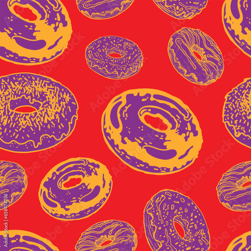 Pattern with buns, bread, hand-drawn. Vintage pastries, desserts made of wheat, coarse flour for a bakery or cafeteria. Background for cafe menu, for textiles.
