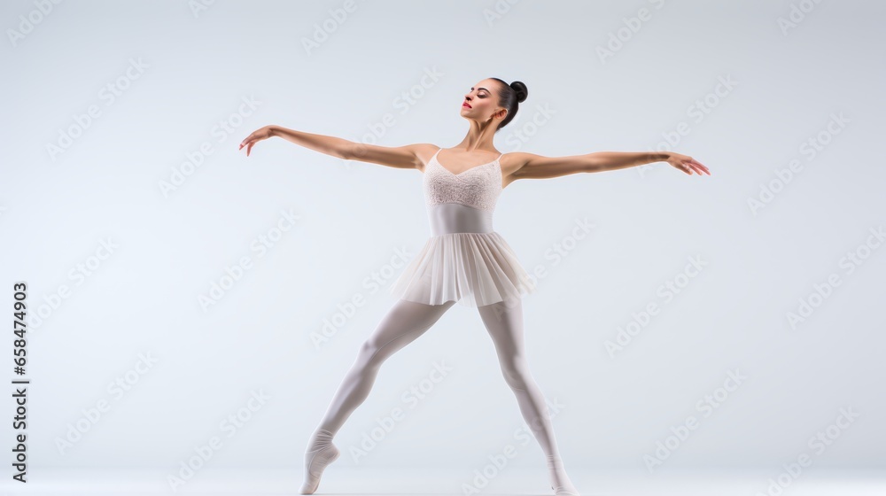Dancing on Air: Graceful Ballet Dancer Poses with Elegance on White