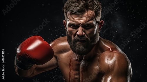 The Art of Impact: Powerful Male Boxer Strikes with Fierce Determination © danter