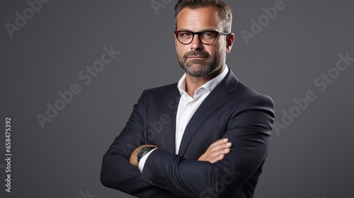 Focused Vision: Serious Businessman with Clasped Hands on White