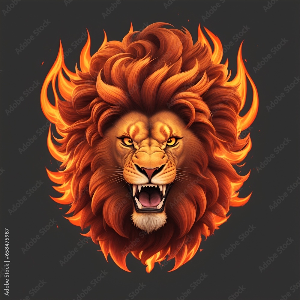Fire lion head mascot, for t-shirts, banners and esports game logos, etc. AI generated