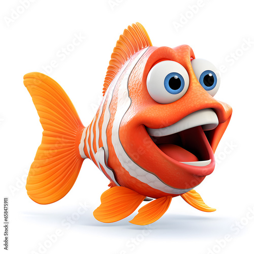 Cartoon 3d of funny fish isolated on white
