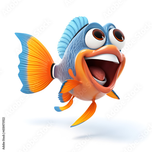 Cartoon 3d of funny fish isolated on white