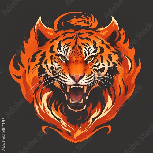 Fire tiger head mascot, for t-shirts, banners and esports game logos, etc. AI generated
