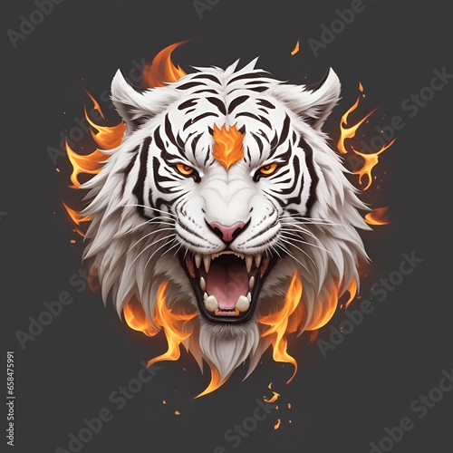 Fire white tiger head mascot, for t-shirts, banners and esports game logos, etc. AI generated