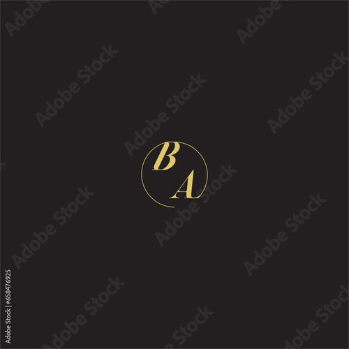 BA circle aesthetic line initial wedding logo in gold color