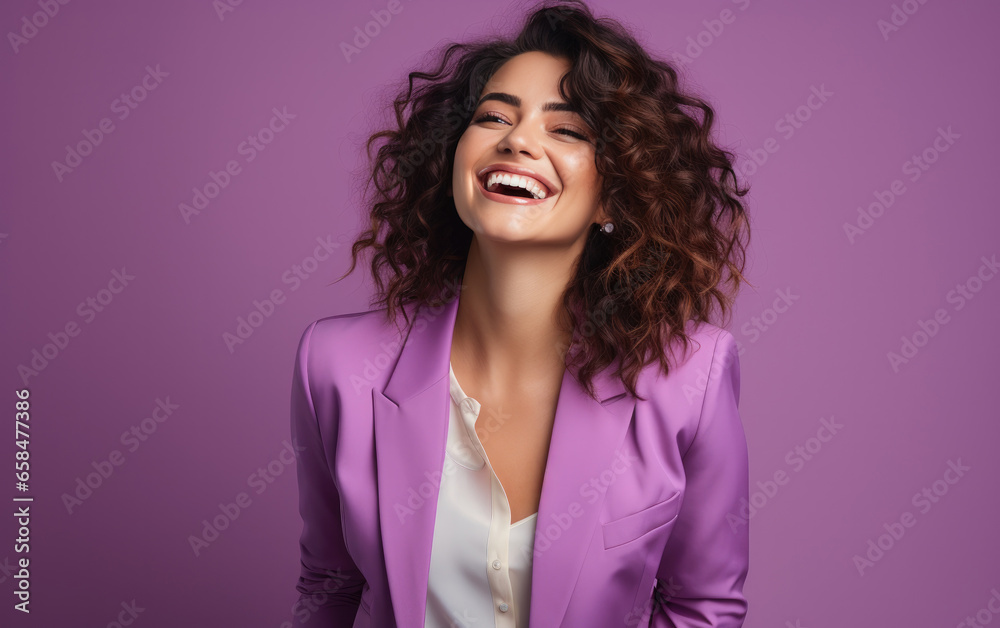 happy fashion smiling businesswoman in bright suit in color background happy fashion smiling businesswoman in bright suit in color background