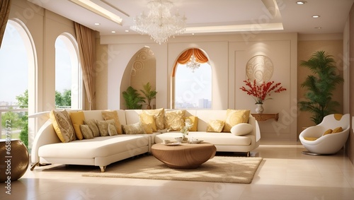 Luxurious living room with a table and couches