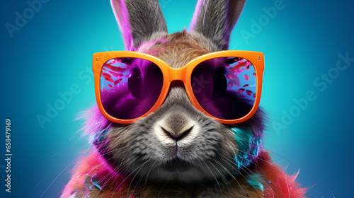 bunny with sunglasses cat with glasses easter eggs  © umair
